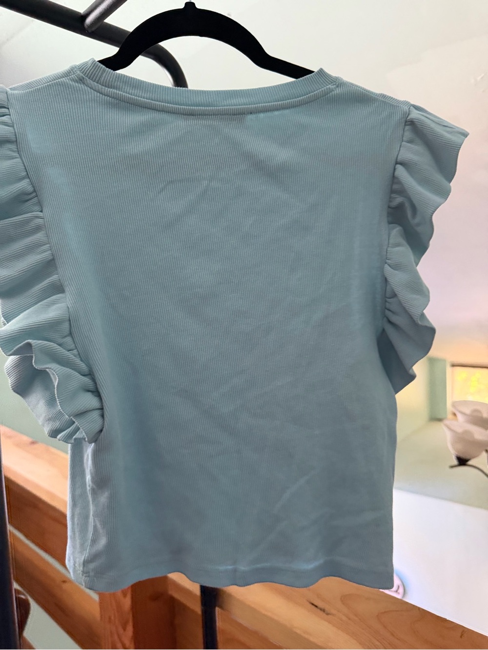 Zara Light Blue Ruffle Sleeve Ribbed Top - Picture 3 of 4